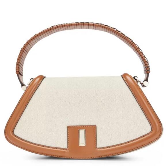 Boss Handbags - BOSS Hugo Boss Cream Brown Braided Leather Trim Shoulder Bag Purse boho beach
